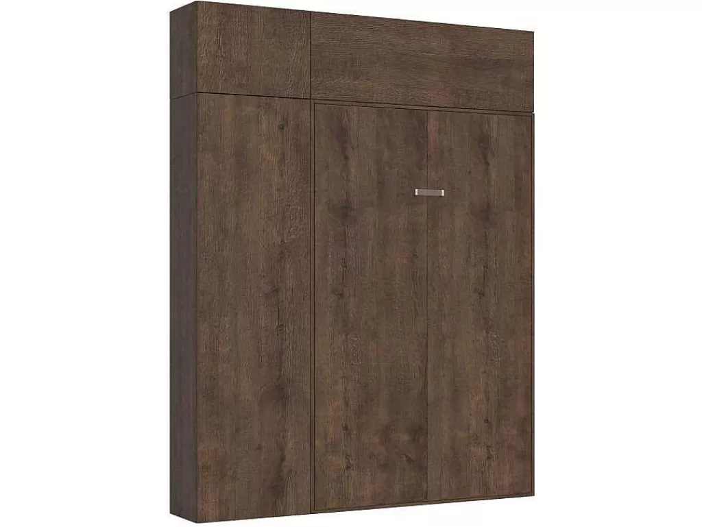 Cama Rebatível*ITAMOBY Cama Retratil 140 Vertical Kentaro Com Armário Coluna E Armários Suspensos Nogueira