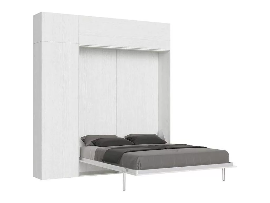 Cama Rebatível*ITAMOBY Cama Retratil 160 Vertical Kentaro Com Armário Coluna E Armários Suspensos Cinza Branca