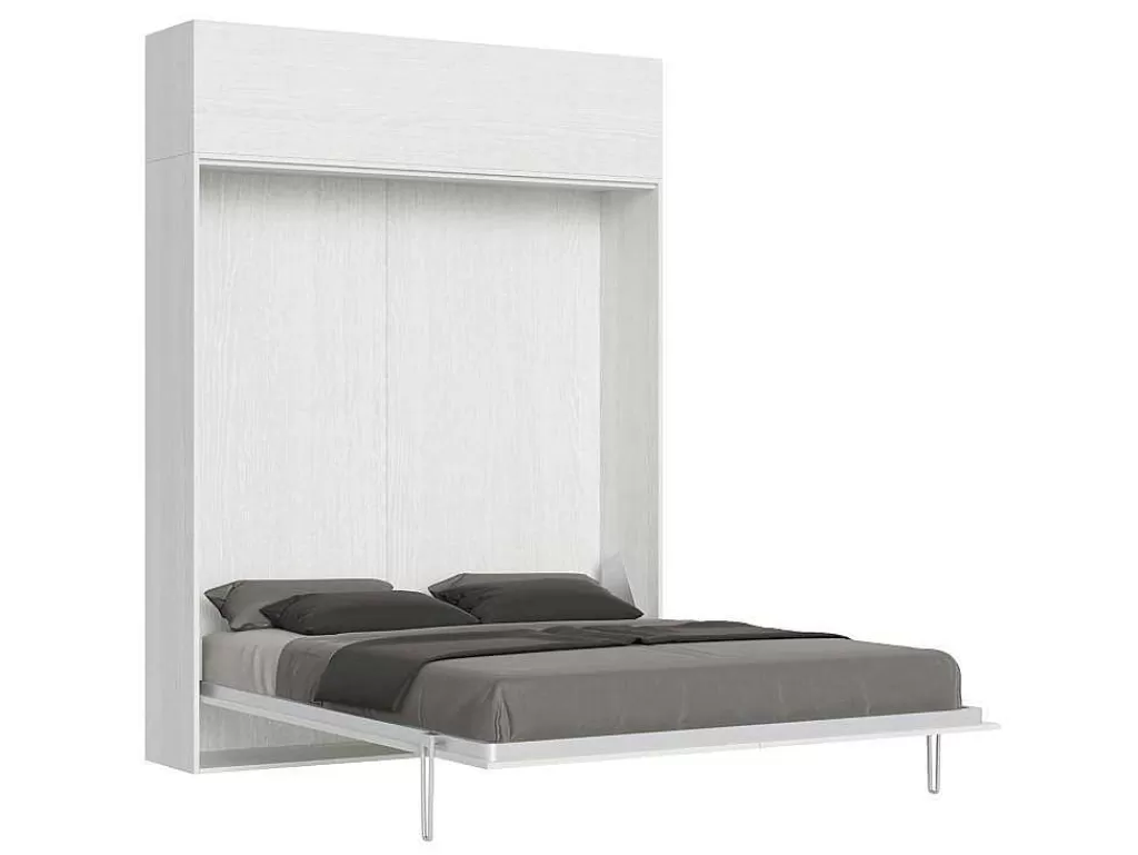 Cama Rebatível*ITAMOBY Cama Retratil 160 Vertical Kentaro Com Armário Suspenso Cinza Branca
