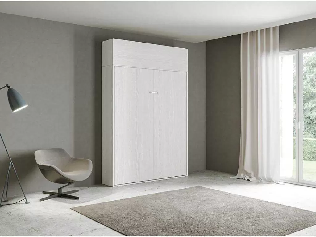 Cama Rebatível*ITAMOBY Cama Retratil 160 Vertical Kentaro Com Armário Suspenso Cinza Branca