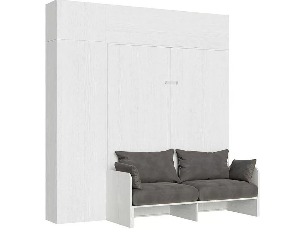 Cama Rebatível*ITAMOBY Cama Retratil 160 Vertical Kentaro Sofá Com Armário Coluna E Armários Suspensos Cinza Branca - Alessia 20