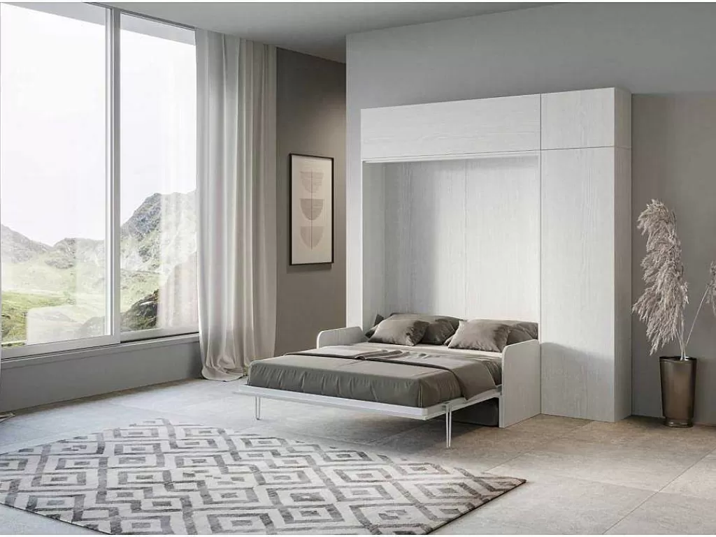 Cama Rebatível*ITAMOBY Cama Retratil 160 Vertical Kentaro Sofá Com Armário Coluna E Armários Suspensos Cinza Branca - Alessia 20