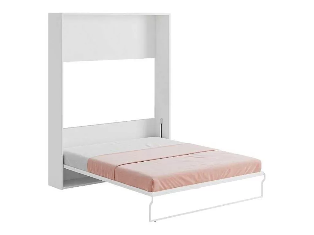 Cama Rebatível*Vente-unique Cama Retratil 160 X 200 Cm Abertura Vertical Manual Branca E Cinza + Colchão - Malina Ii