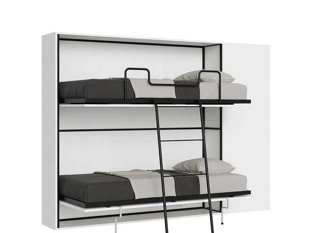 Cama Rebatível*ITAMOBY Cama Retratil Beliche Solteiro Horizontal Kando Com Colchões Composicao H Cinza Branca