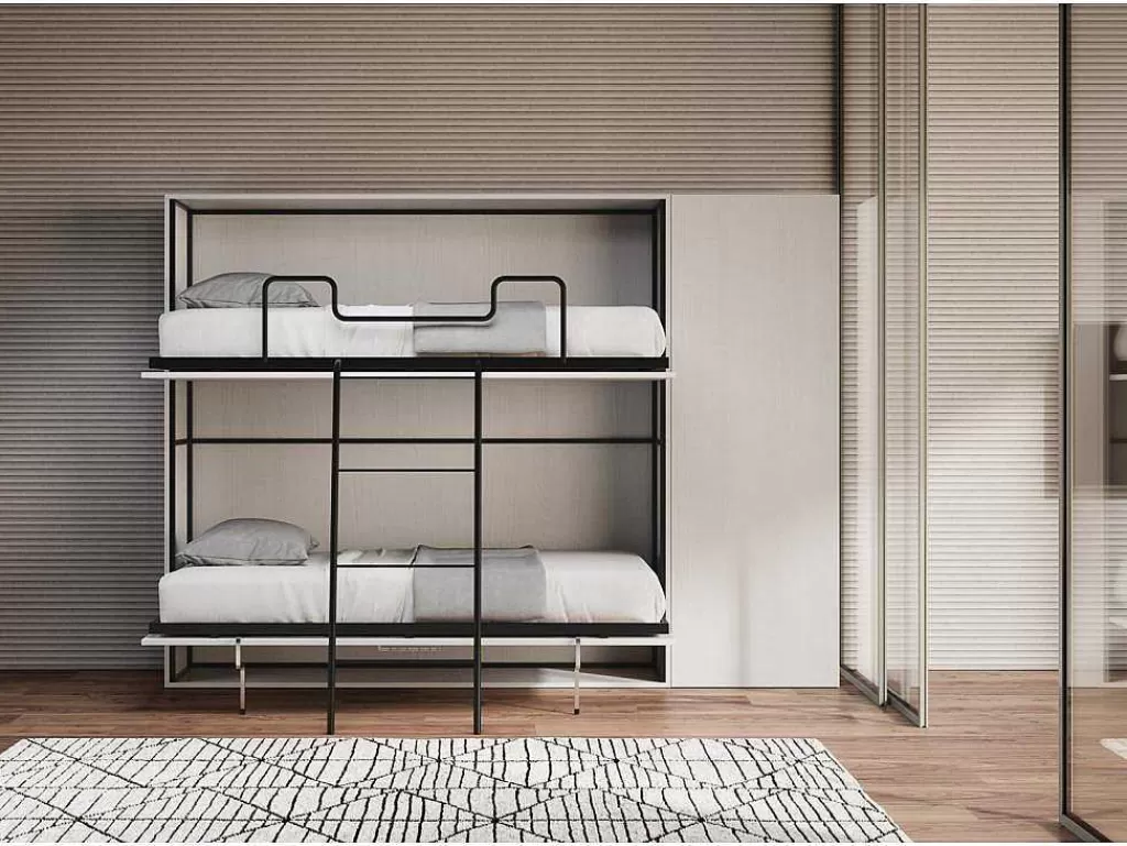 Cama Rebatível*ITAMOBY Cama Retratil Beliche Solteiro Horizontal Kando Com Colchões Composicao H Cinza Branca