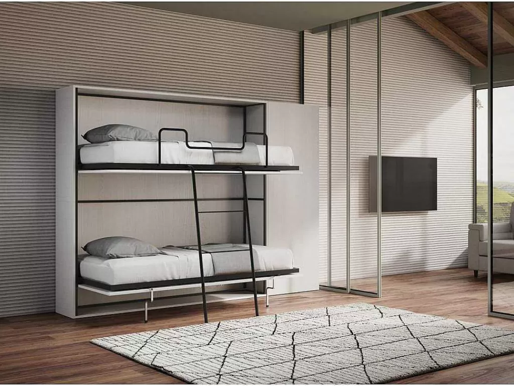 Cama Rebatível*ITAMOBY Cama Retratil Beliche Solteiro Horizontal Kando Com Colchões Composicao H Cinza Branca
