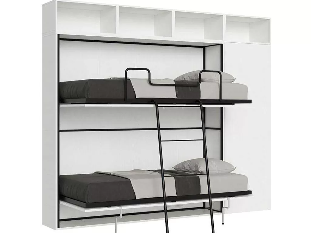Cama Rebatível*ITAMOBY Cama Retratil Beliche Solteiro Horizontal Kando Com Colchões Composicao I Cinza Branca
