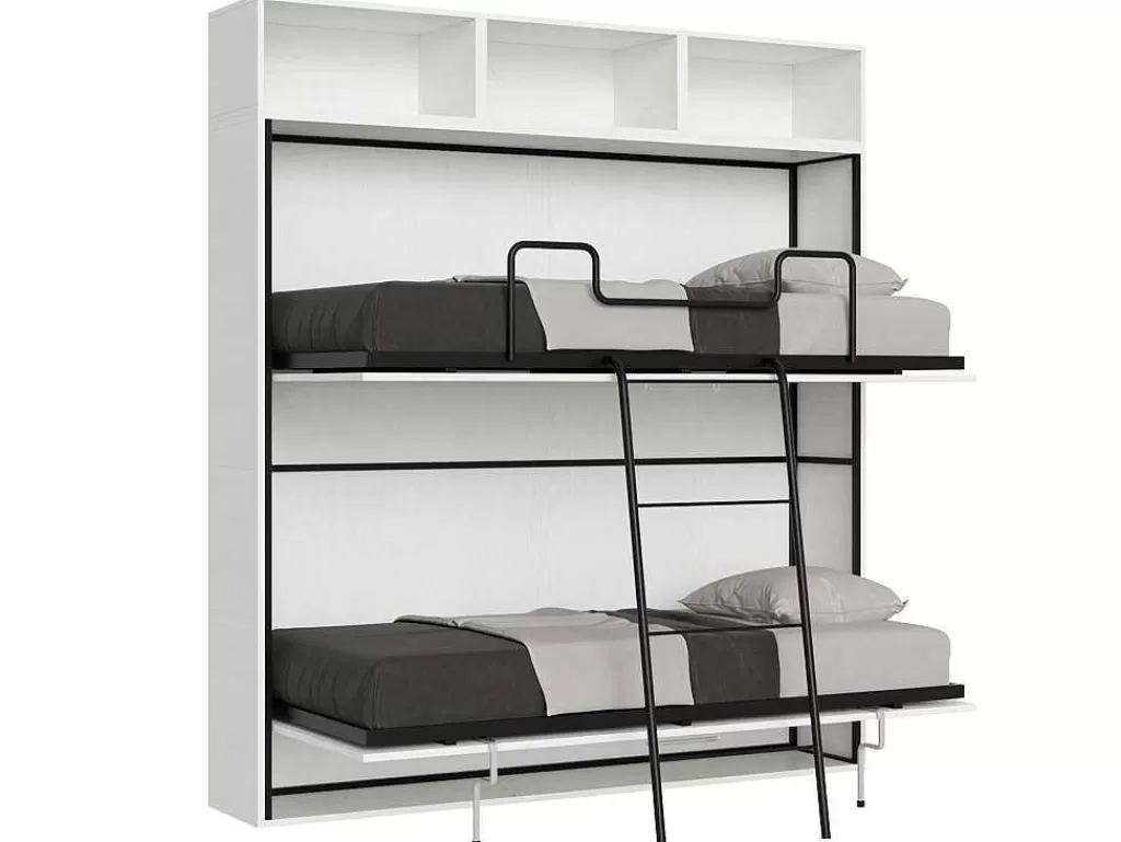 Cama Rebatível*ITAMOBY Cama Retratil Beliche Solteiro Horizontal Kando Composicao L Cinza Branca