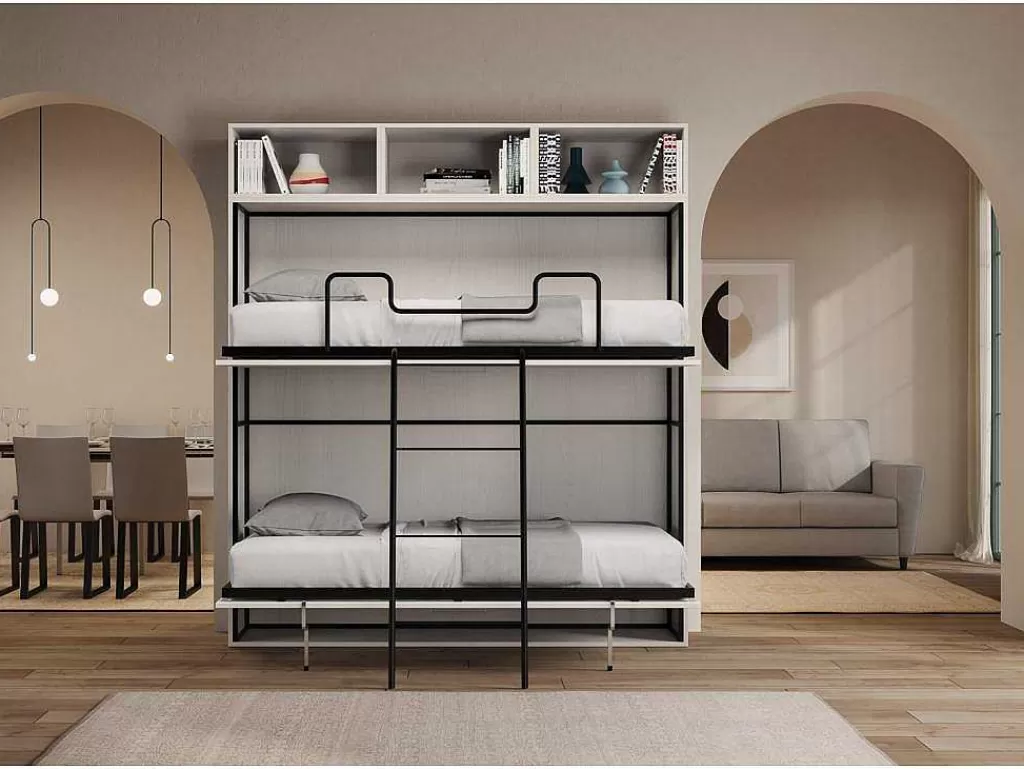 Cama Rebatível*ITAMOBY Cama Retratil Beliche Solteiro Horizontal Kando Composicao L Cinza Branca