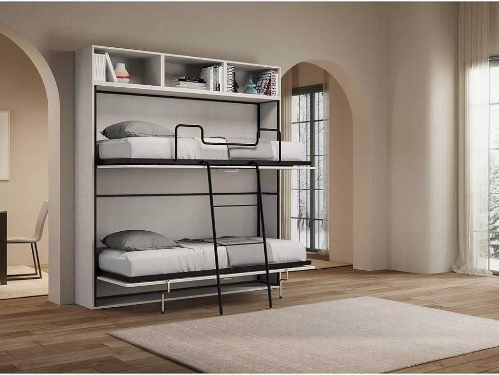 Cama Rebatível*ITAMOBY Cama Retratil Beliche Solteiro Horizontal Kando Composicao L Cinza Branca