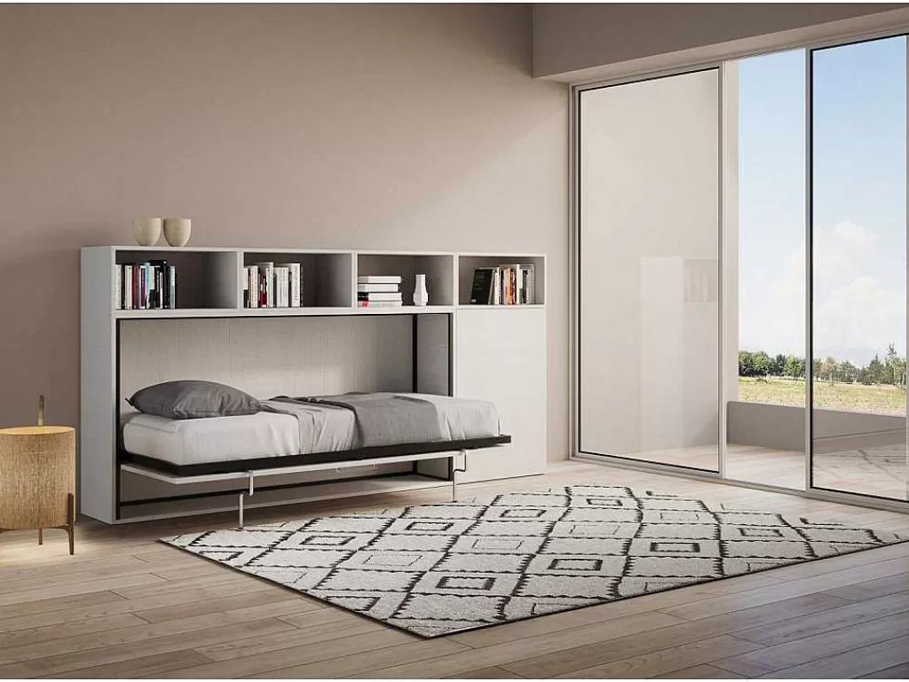 Cama Rebatível*ITAMOBY Cama Retratil Solteiro Horizontal Kando Com Colchão Composicao A Cinza Branca