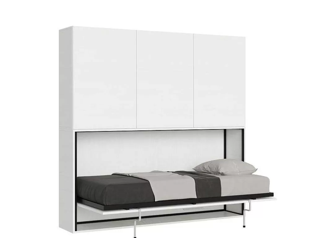 Cama Rebatível*ITAMOBY Cama Retratil Solteiro Horizontal Kando Com Colchão Composicao D Cinza Branca