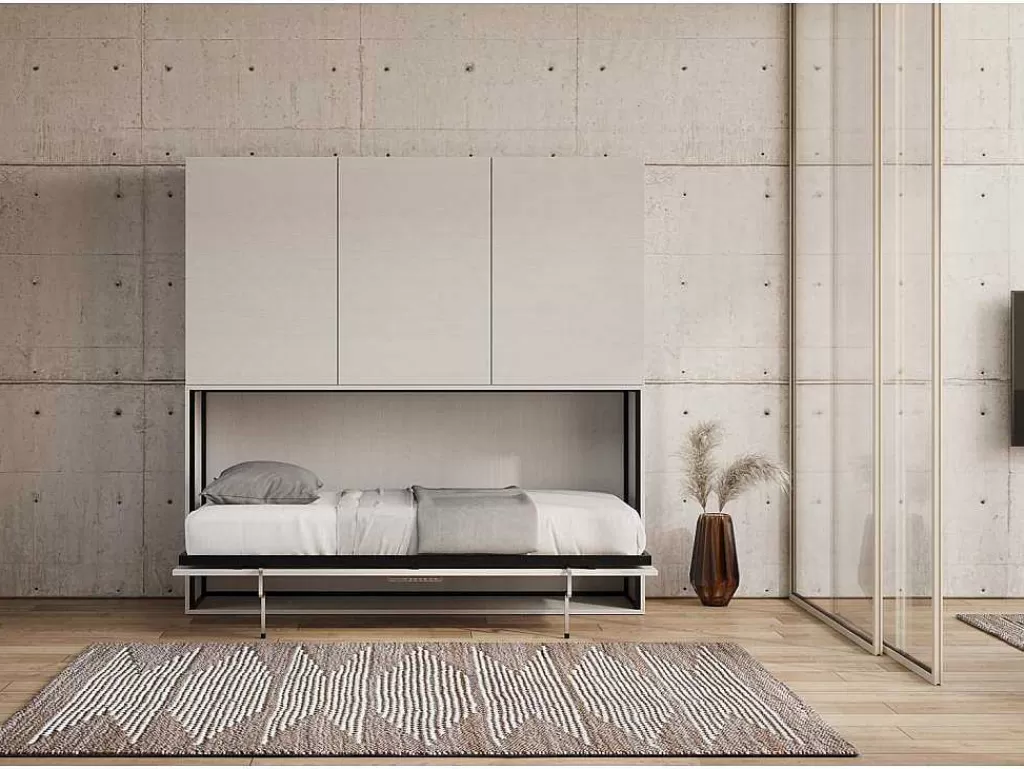 Cama Rebatível*ITAMOBY Cama Retratil Solteiro Horizontal Kando Com Colchão Composicao D Cinza Branca