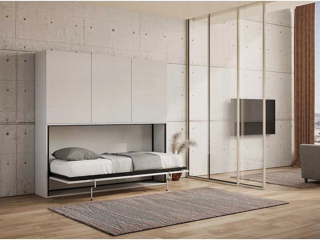 Cama Rebatível*ITAMOBY Cama Retratil Solteiro Horizontal Kando Com Colchão Composicao D Cinza Branca