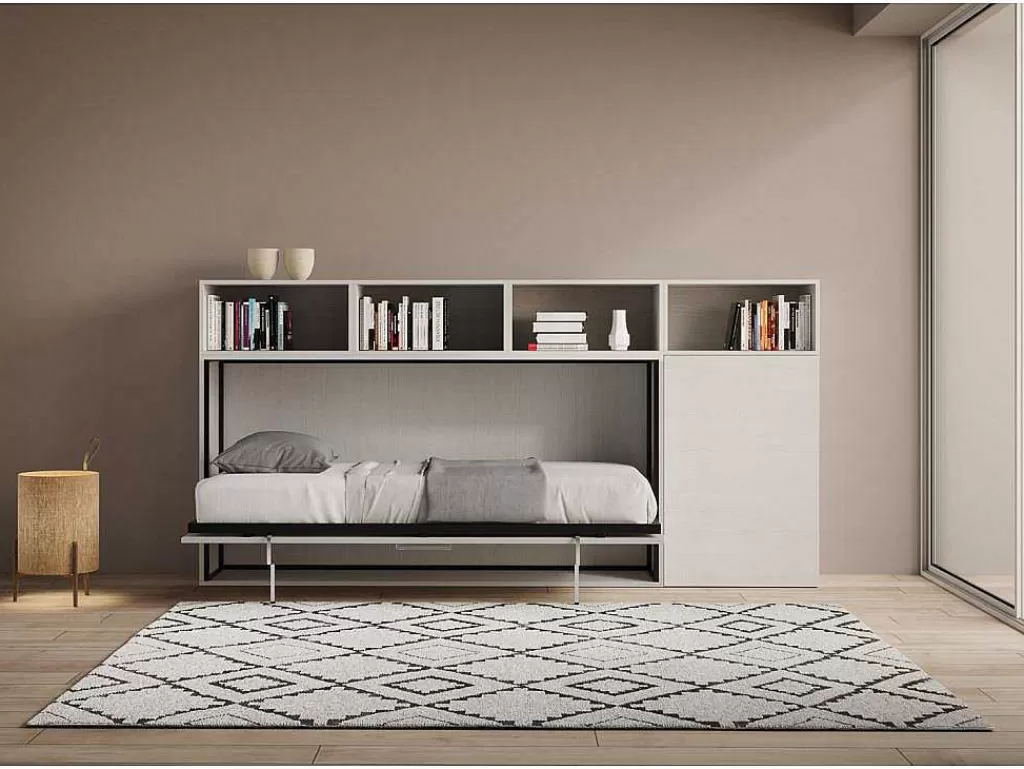 Cama Rebatível*ITAMOBY Cama Retratil Solteiro Horizontal Kando Composicao A Cinza Branca