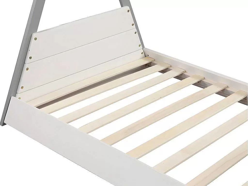 Cama De Criança*Vente-unique Cama Tenda De 90X190 Cm Em Pinho Cor Branco E Cinza - Sioux