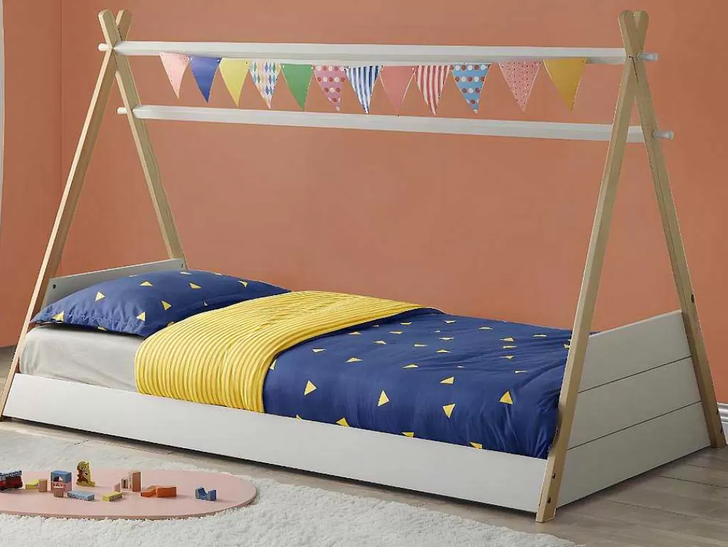 Cama De Criança*Vente-unique Cama Tenda De 90X190 Cm Em Pinho Cor Branco E Cinza - Sioux
