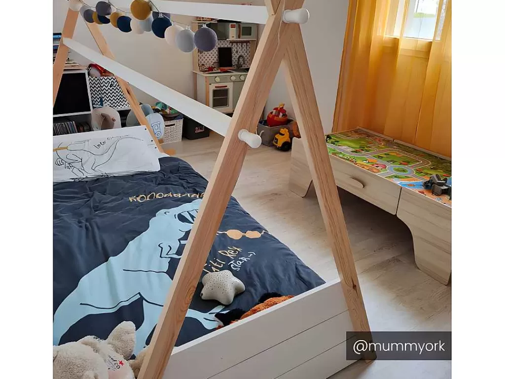Cama De Criança*Vente-unique Cama Tenda De 90X190 Cm Em Pinho Cor Branco E Natural - Sioux