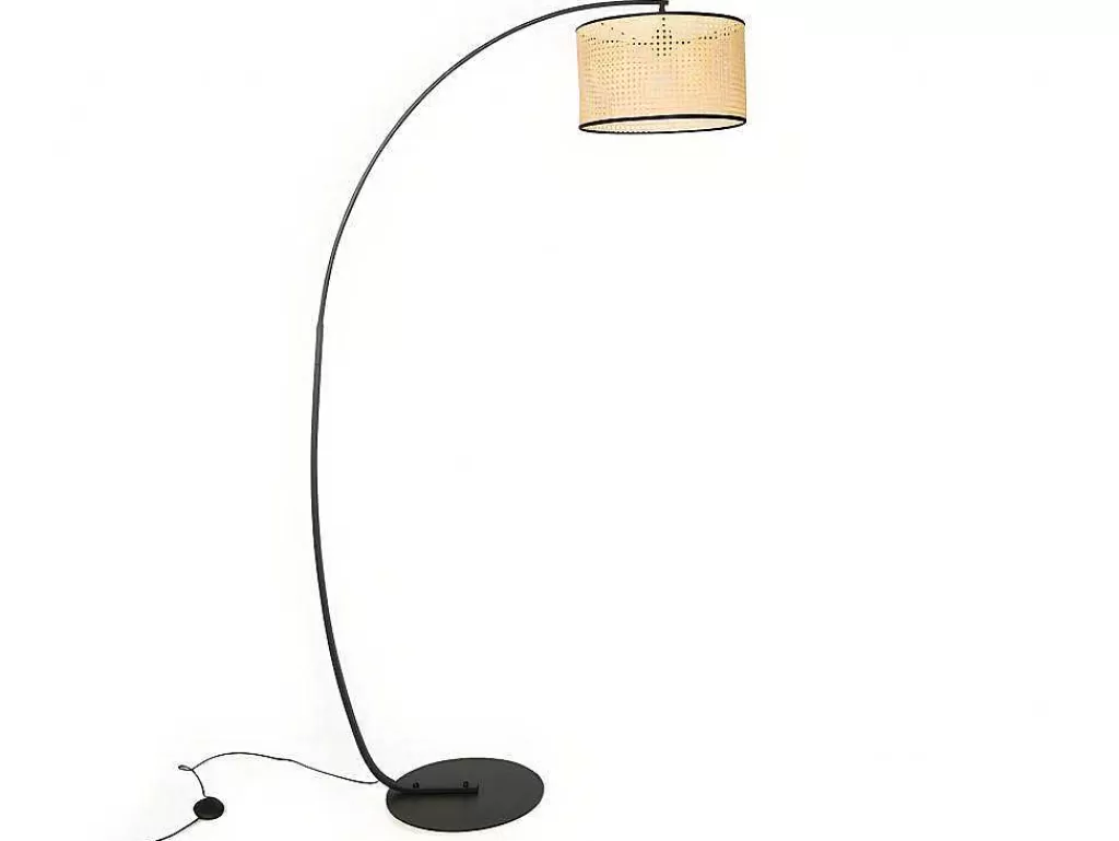 Candeeiro De Pe*OZAIA Candeeiro Arco Entrelacado Neirobi - Estilo Etnico - Ferro E Vime - 105X40X195 Cm - Preto E Natural