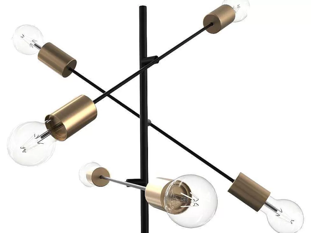 Candeeiro De Pe*OZAIA Candeeiro Com Multiplas Lampadas Estilo Industrial Klepton - Metal - 49,5 X 28,5 X 146,5 Cm - Preto E Dourado