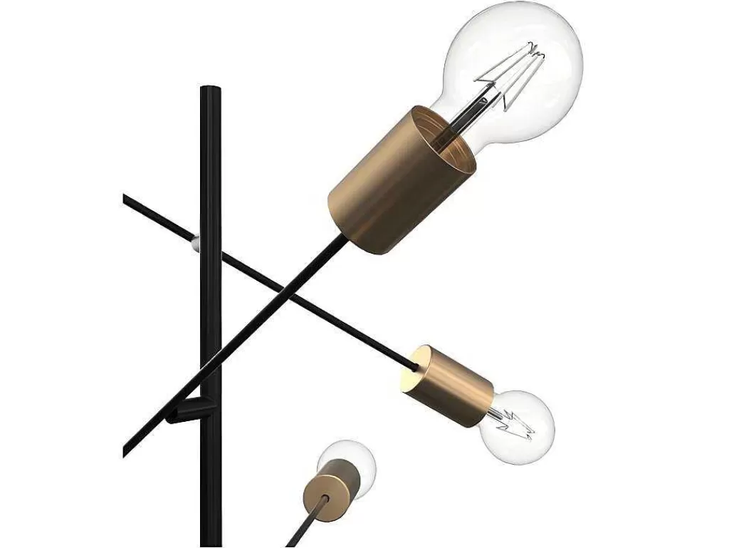 Candeeiro De Pe*OZAIA Candeeiro Com Multiplas Lampadas Estilo Industrial Klepton - Metal - 49,5 X 28,5 X 146,5 Cm - Preto E Dourado