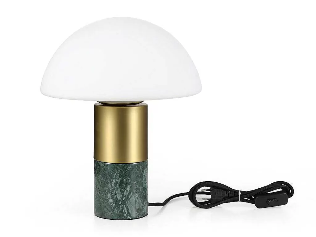 Candeeiro De Mesa*OZAIA Candeeiro De Mesa Cogumelo Marmore, Metal E Vidro D30 X A35 Cm Branco E Dourado - Langford