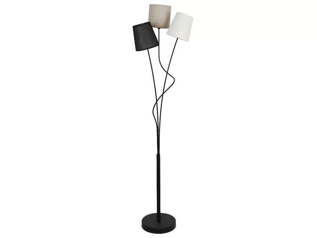 Candeeiro De Pe*OZAIA Candeeiro De Pe 3 Abajures Estilo Contemporaneo Veritas - Metal E Tecido - 23 X 23 X 149,5 Cm - Cinza, Preto E Branco