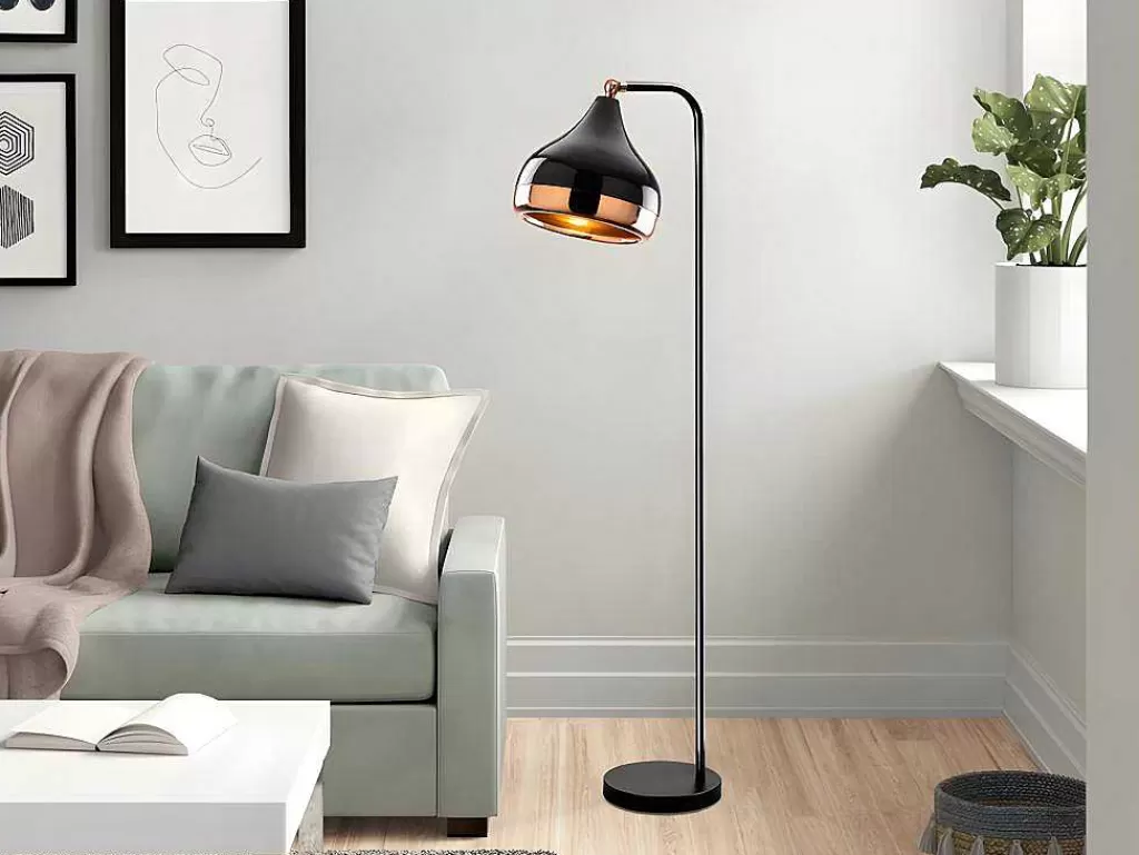 Candeeiro De Pe*OZAIA Candeeiro De Pe Em Metal Com Abajur Orientavel De A. 120 Cm Cor Preto E Acobreado - Yildo