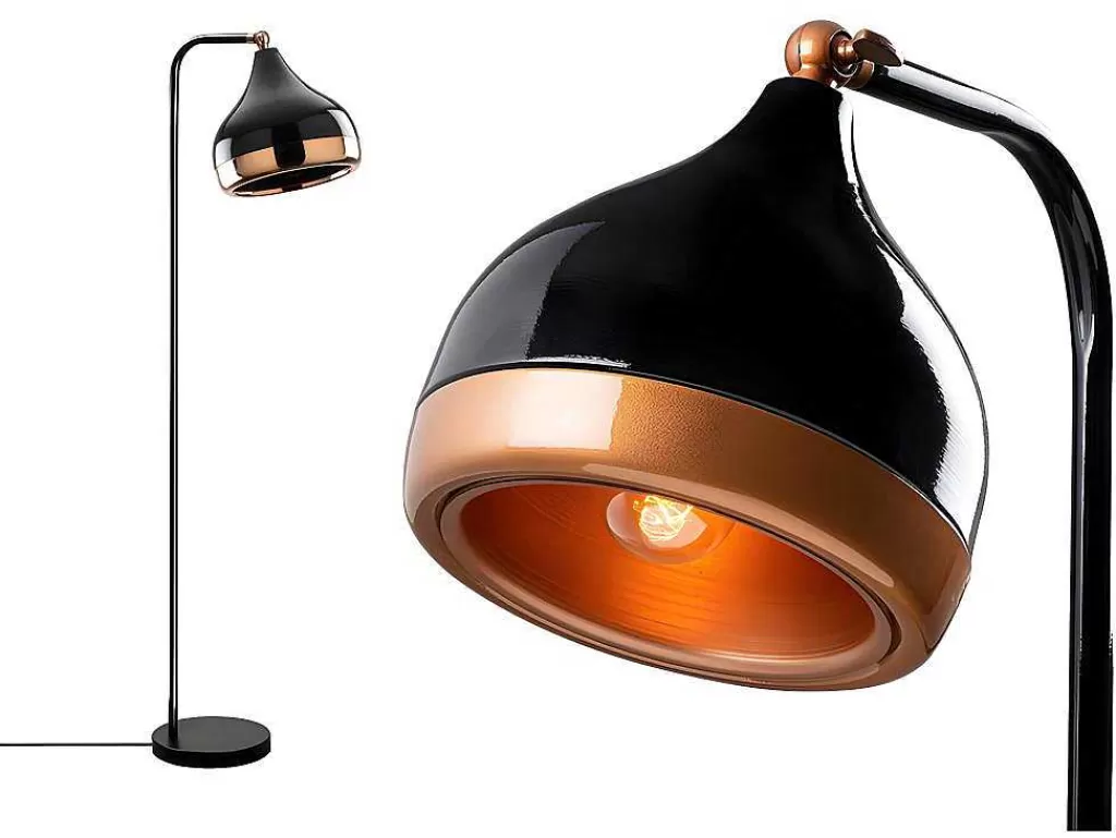 Candeeiro De Pe*OZAIA Candeeiro De Pe Em Metal Com Abajur Orientavel De A. 120 Cm Cor Preto E Acobreado - Yildo