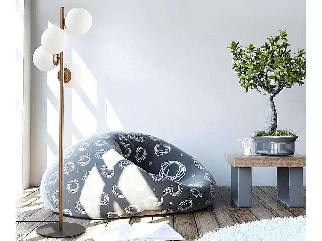 Candeeiro De Pe*OZAIA Candeeiro De Pe Em Metal E Vidro Com 4 Globos De A. 130 Cm Cor Dourado E Branco - Faze