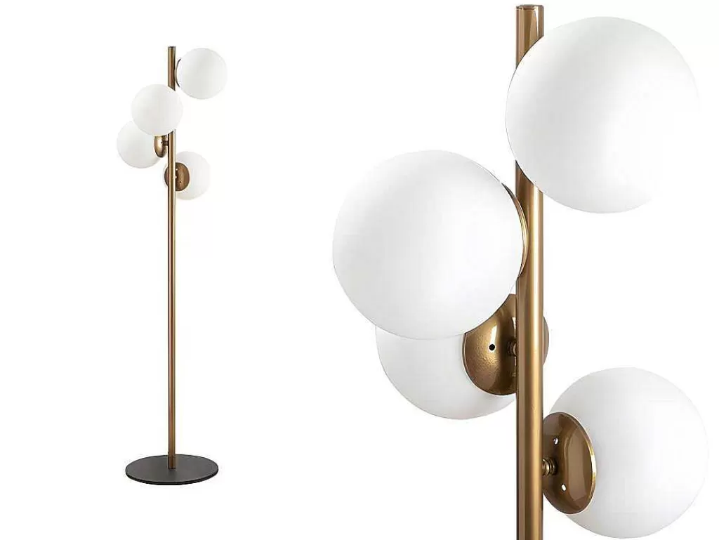 Candeeiro De Pe*OZAIA Candeeiro De Pe Em Metal E Vidro Com 4 Globos De A. 130 Cm Cor Dourado E Branco - Faze
