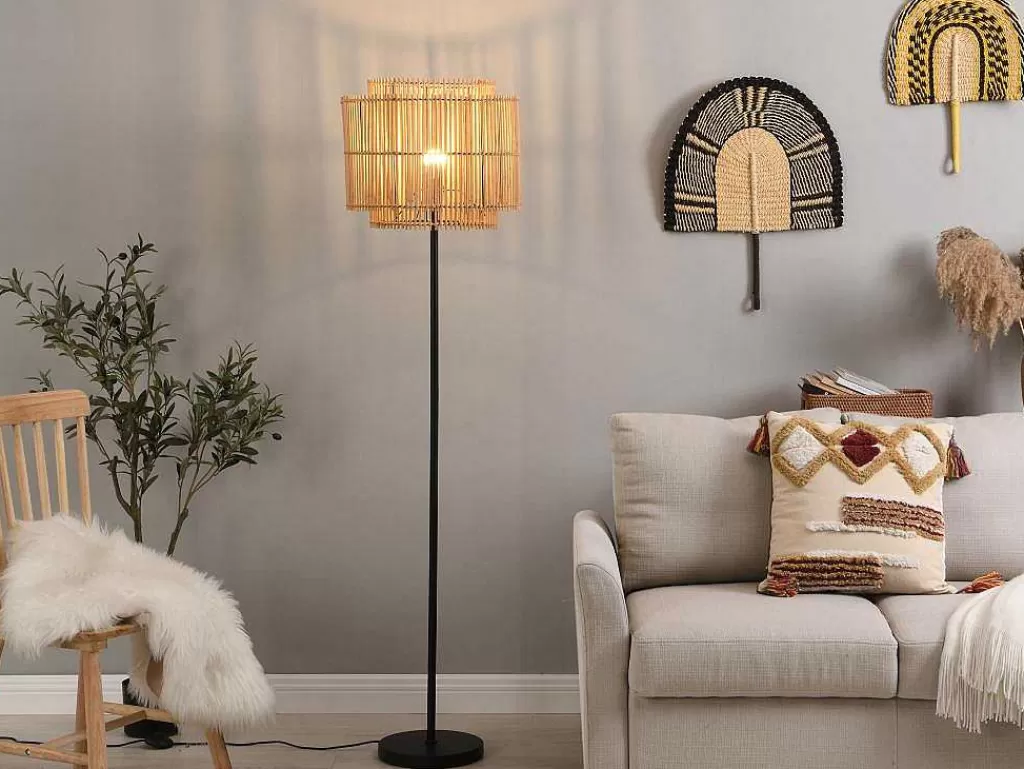 Candeeiro De Pe*OZAIA Candeeiro De Pe Etnico Em Bambu E Metal Cor Preto De D.40 X A.157,5 Cm - Parana
