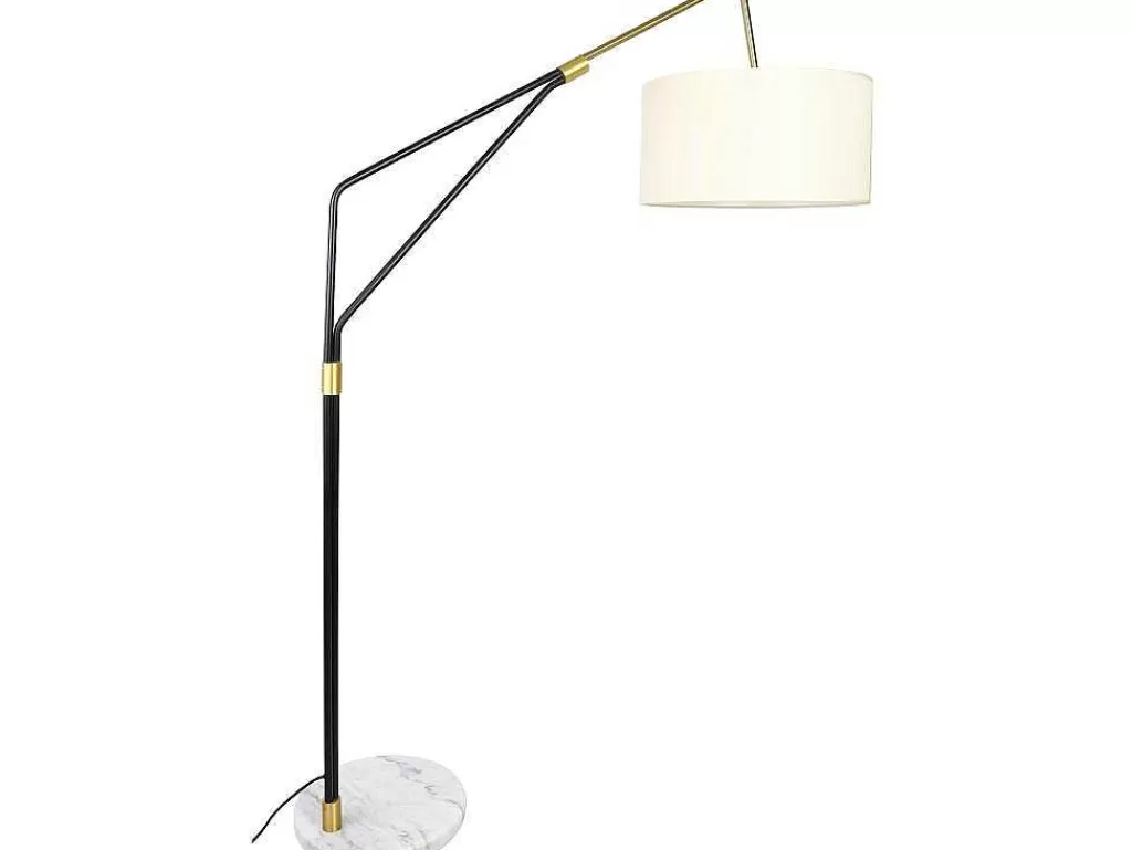 Candeeiro De Pe*OZAIA Candeeiro De Pe Metal, Linho E Marmore C122 X A180 Cm Branco, Preto E Dourado - Masdar