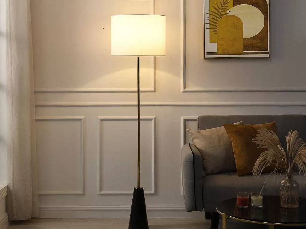 Candeeiro De Pe*OZAIA Candeeiro De Pe Vintage Com Base Em Marmore E Abajur Em Tecido Branco De D. 40 X A.160 Cm - Merple