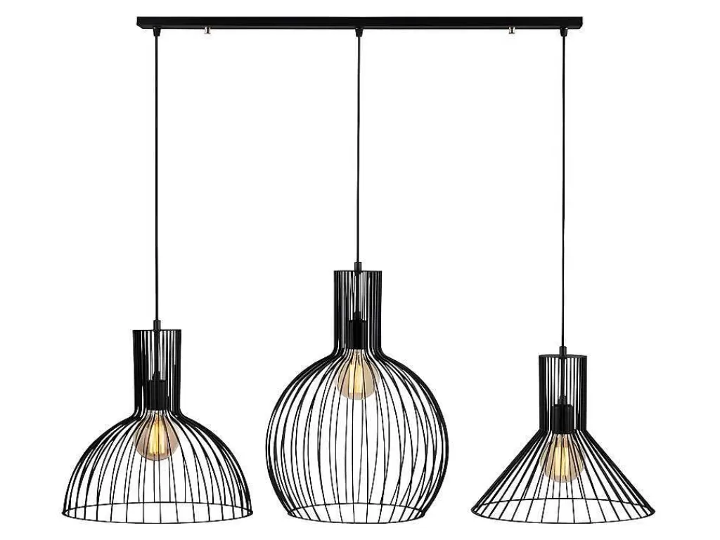Candeeiro Suspenso*Vente-unique Candeeiro De Teto De Altura Regulavel Em Metal Com 3 Candeeiros Suspensos De C.145 X A. 70/124 Cm - Fellini