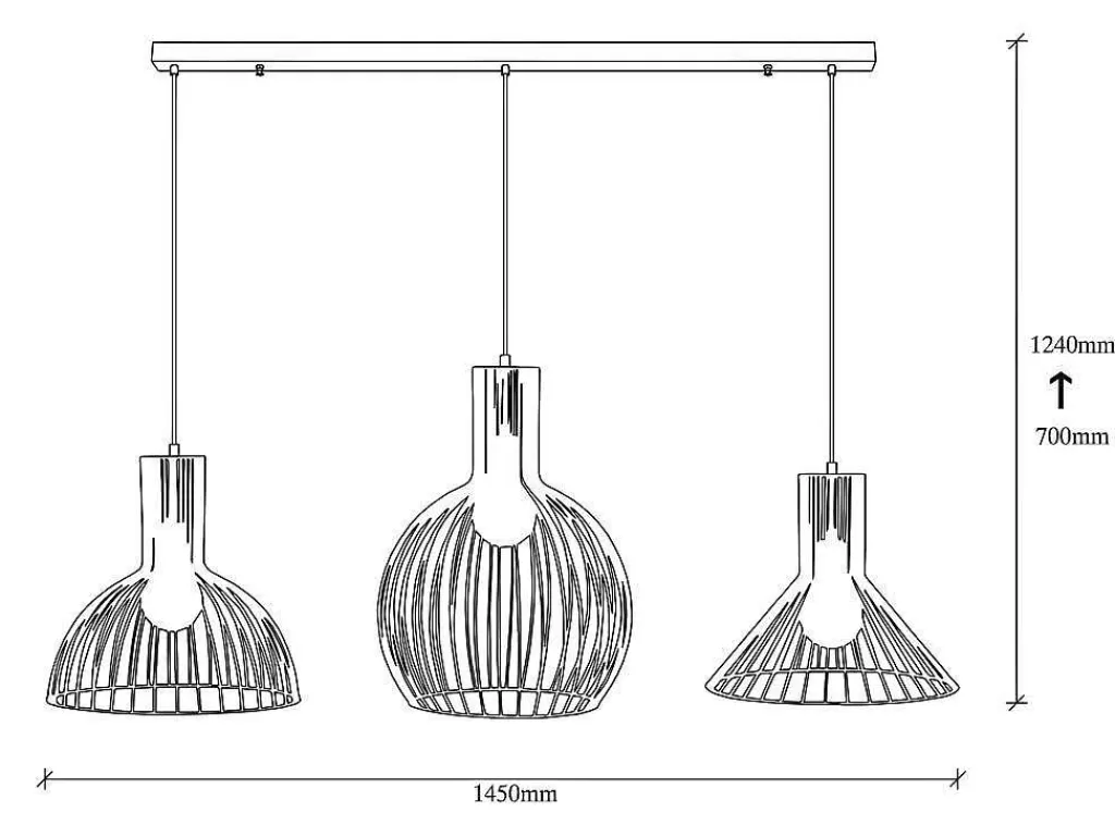 Candeeiro Suspenso*Vente-unique Candeeiro De Teto De Altura Regulavel Em Metal Com 3 Candeeiros Suspensos De C.145 X A. 70/124 Cm - Fellini