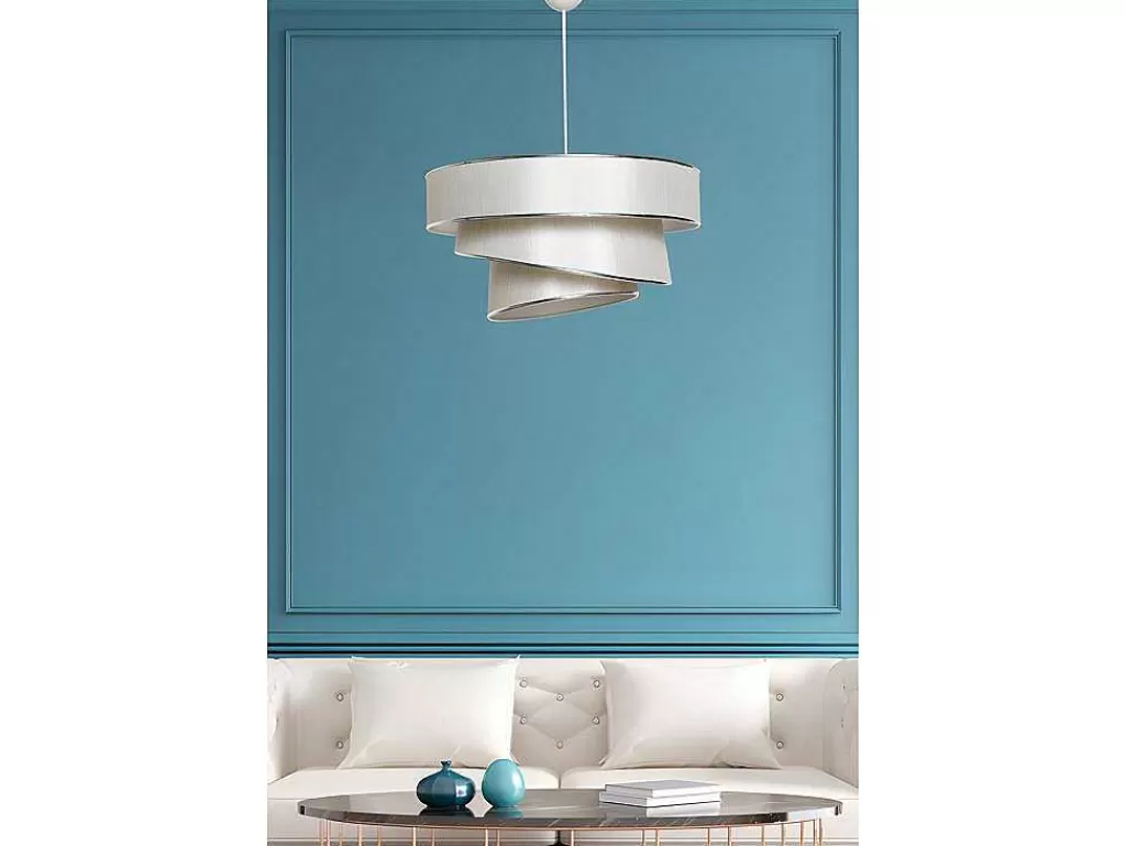 Candeeiro Suspenso*OZAIA Candeeiro De Teto E Metal De D. 40 X A. 72 Cm Cor Bege E Prateado - Tairon