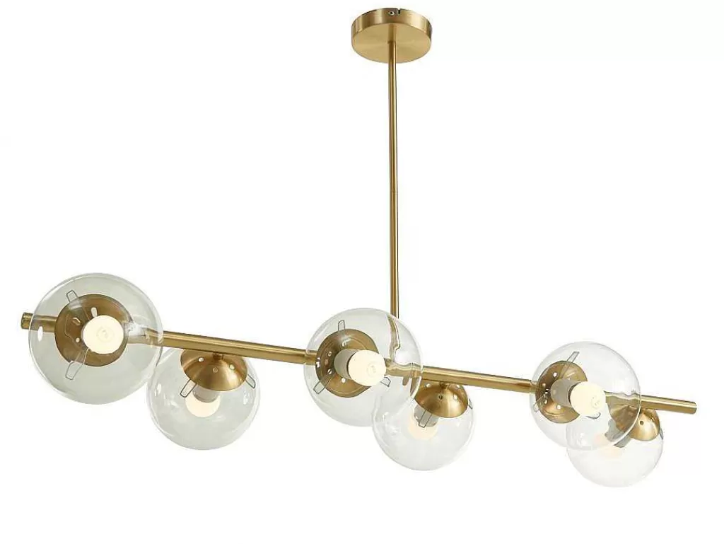 Promoções Decoração*OZAIA Candeeiro De Teto Em Latao Escovado E 6 Globos Em Vidro De C. 128 Cm - Yukon