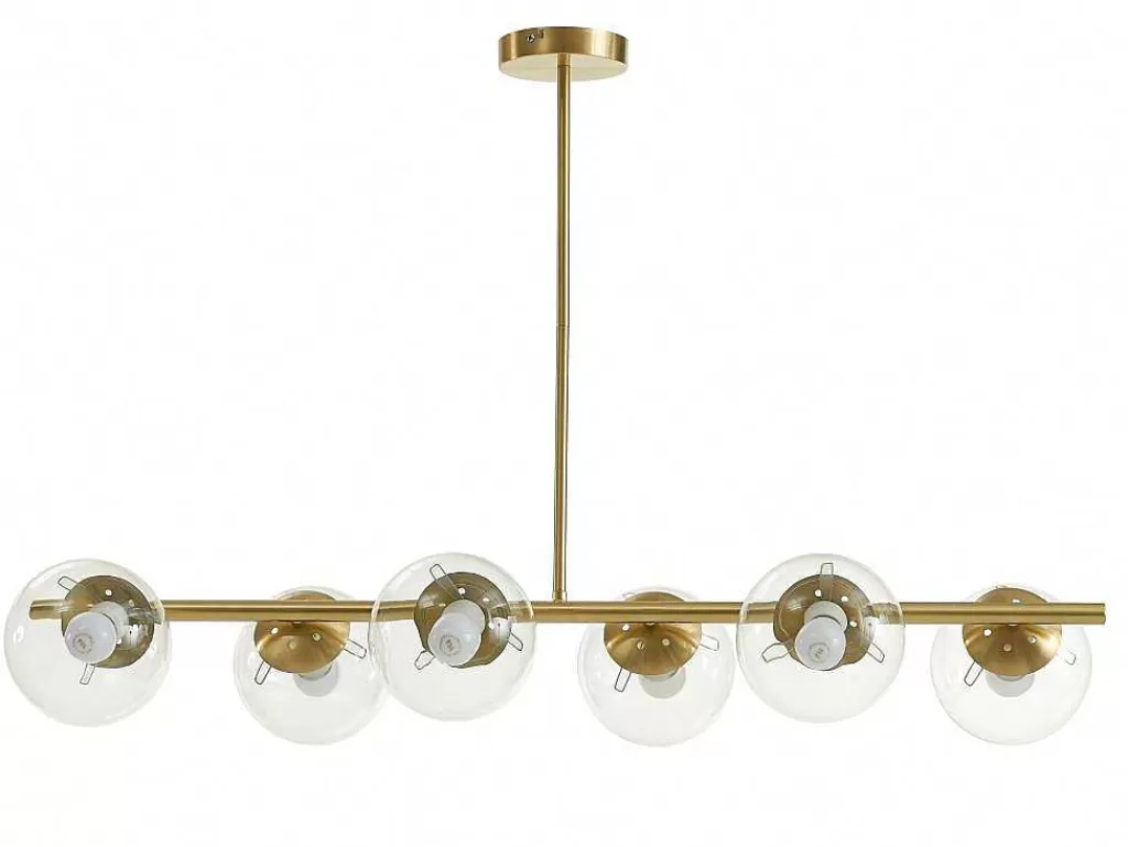 Promoções Decoração*OZAIA Candeeiro De Teto Em Latao Escovado E 6 Globos Em Vidro De C. 128 Cm - Yukon