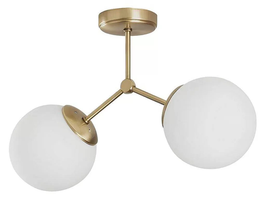 Luz De Teto*OZAIA Candeeiro De Teto Em Metal 2 Globos De C. 44 X A. 28 Cm Cor Dourado E Branco - Damar