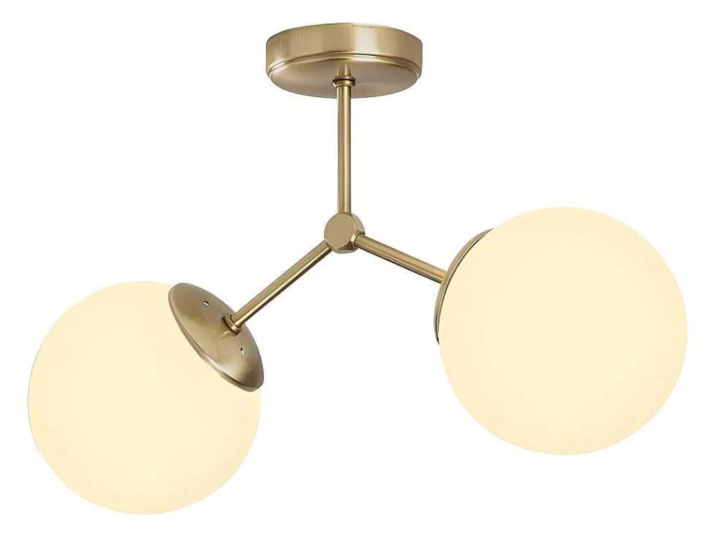 Luz De Teto*OZAIA Candeeiro De Teto Em Metal 2 Globos De C. 44 X A. 28 Cm Cor Dourado E Branco - Damar