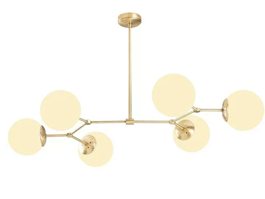 Candeeiro Suspenso*OZAIA Candeeiro De Teto Em Metal 6 Globos De C. 100 X A. 52 Cm Cor Dourado E Branco - Damar