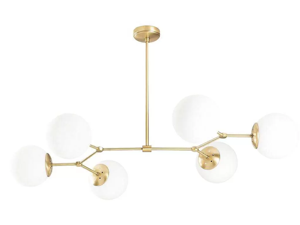 Candeeiro Suspenso*OZAIA Candeeiro De Teto Em Metal 6 Globos De C. 100 X A. 52 Cm Cor Dourado E Branco - Damar