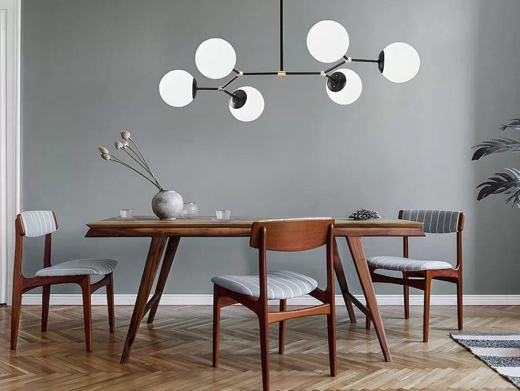 Candeeiro Suspenso*OZAIA Candeeiro De Teto Em Metal 6 Globos De C. 100 X A. 52 Cm Cor Preto E Branco - Damar