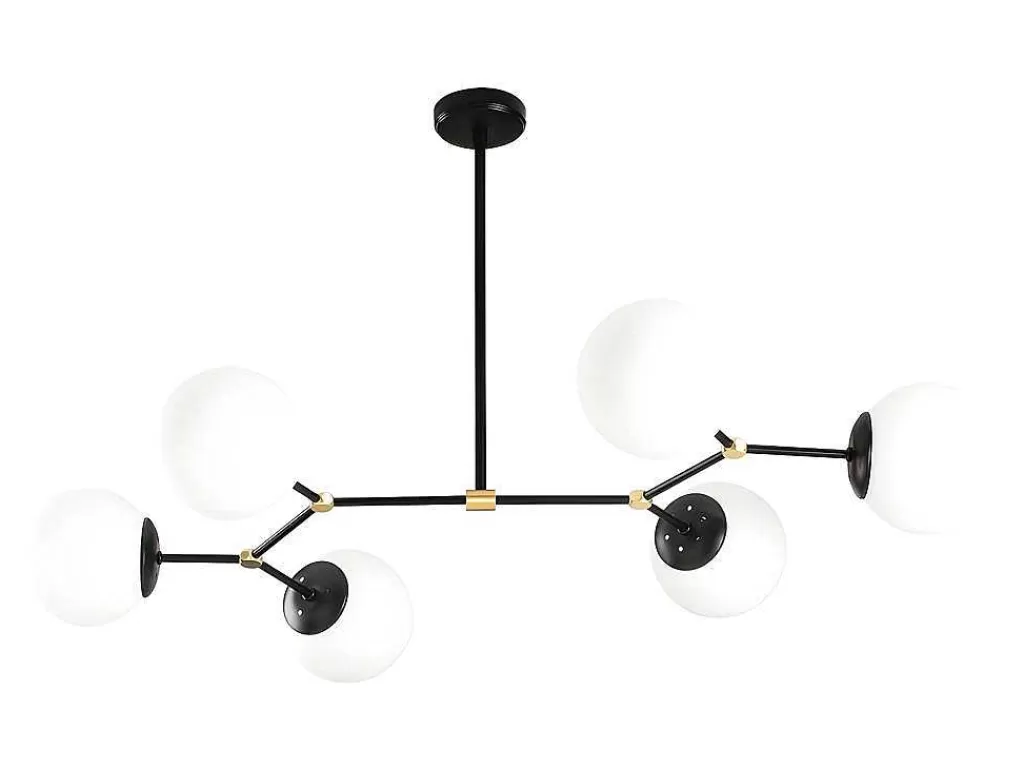 Candeeiro Suspenso*OZAIA Candeeiro De Teto Em Metal 6 Globos De C. 100 X A. 52 Cm Cor Preto E Branco - Damar