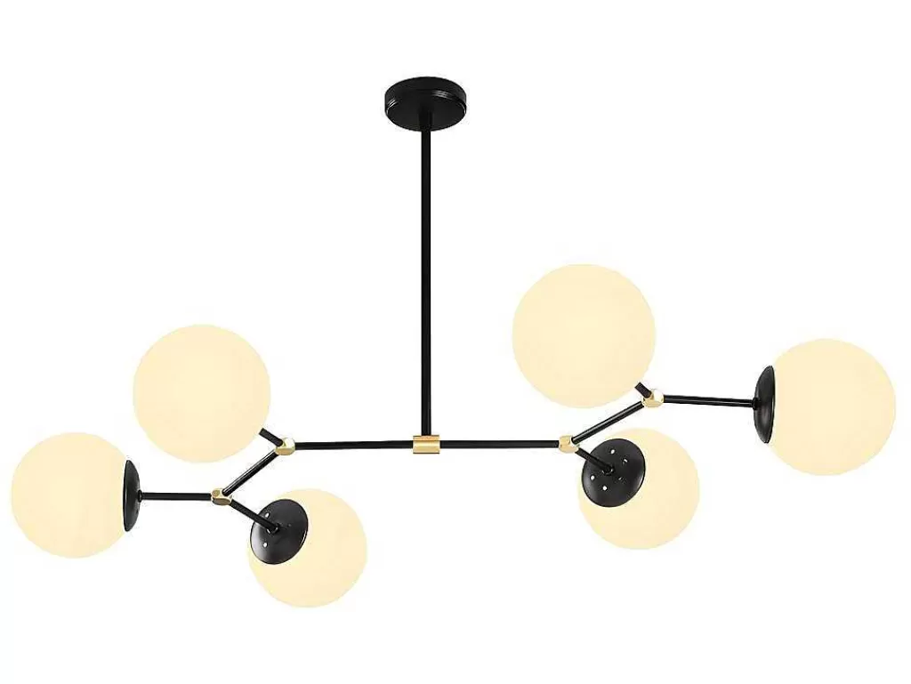 Candeeiro Suspenso*OZAIA Candeeiro De Teto Em Metal 6 Globos De C. 100 X A. 52 Cm Cor Preto E Branco - Damar