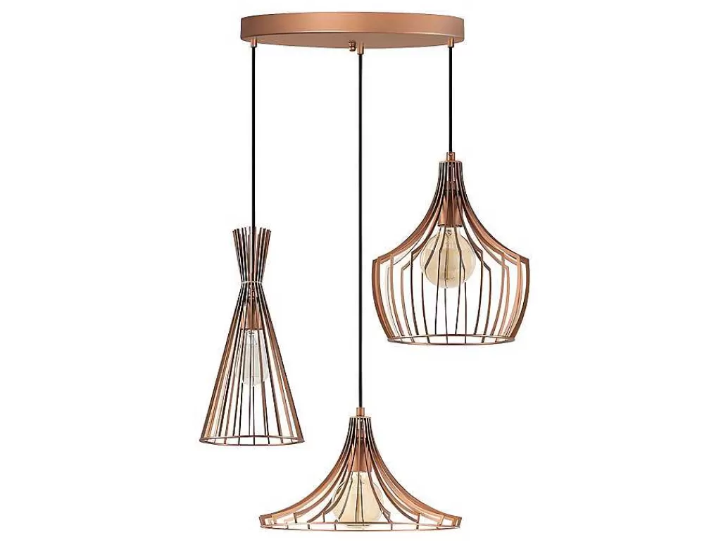 Candeeiro Suspenso*OZAIA Candeeiro De Teto Em Metal Com 3 Abajures De C. 55 X A. 113 Cm Cor Acobreado - Mezopotamya
