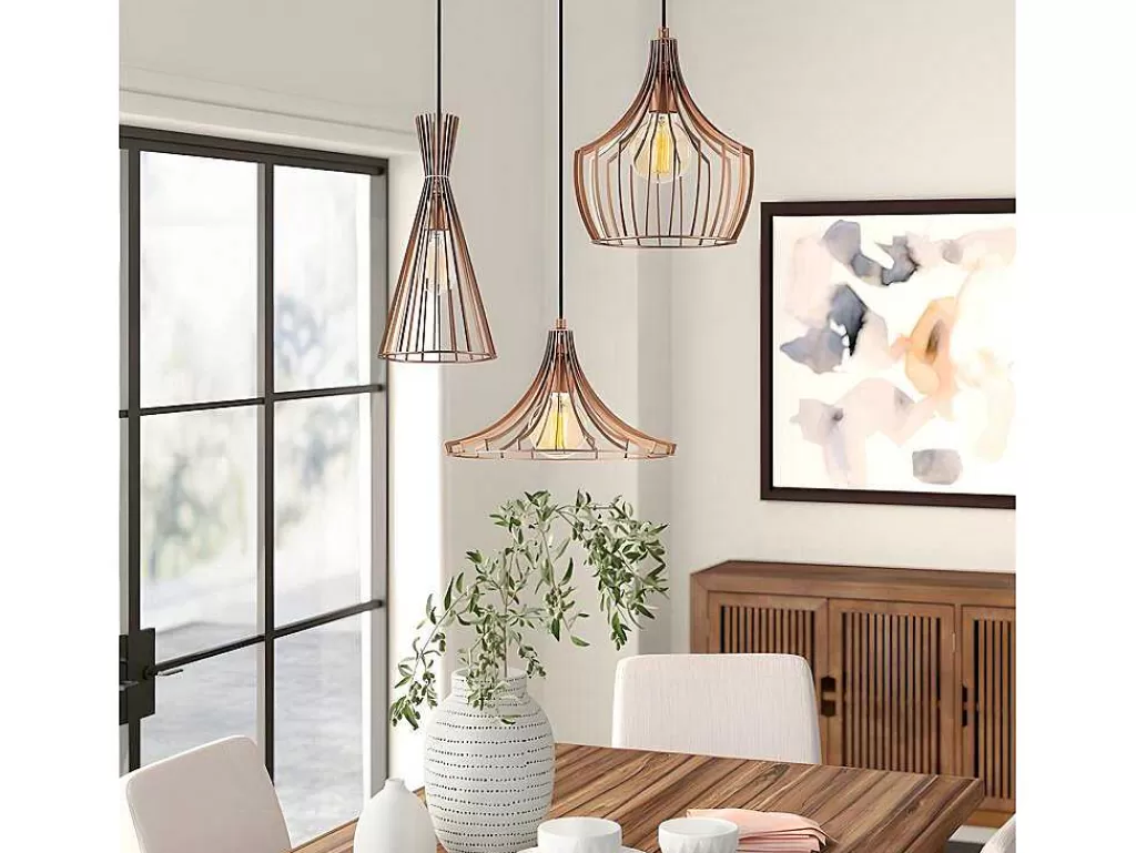 Candeeiro Suspenso*OZAIA Candeeiro De Teto Em Metal Com 3 Abajures De C. 55 X A. 113 Cm Cor Acobreado - Mezopotamya