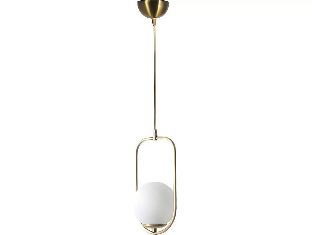 Candeeiro Suspenso*OZAIA Candeeiro De Teto Em Metal Com Globo De D. 18 X A. 70 Cm Cor Branco E Cobre - Kohann