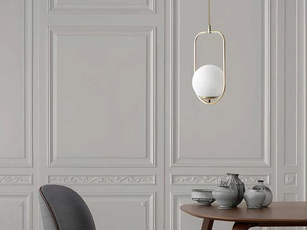 Candeeiro Suspenso*OZAIA Candeeiro De Teto Em Metal Com Globo De D. 18 X A. 70 Cm Cor Branco E Cobre - Kohann